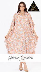 Robe midi décontractée en coton pour femme, imprimé floral, coupe ample, légère, tunique, chemise de nuit, vente en gros, exportateur - Product Image 4