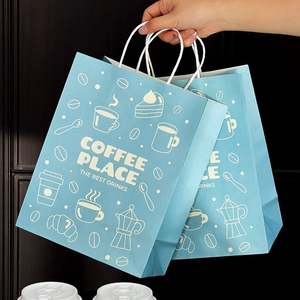 Sacs en papier kraft écologiques recyclables classiques personnalisés avec poignées pour l'emballage de café, de bubble tea et d'aliments - Product Image 6