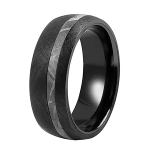 Handmade Mixed Brushed Black Zirconium Ring 2mm Muonionalusta Meteorite Mens Wedding Bands
