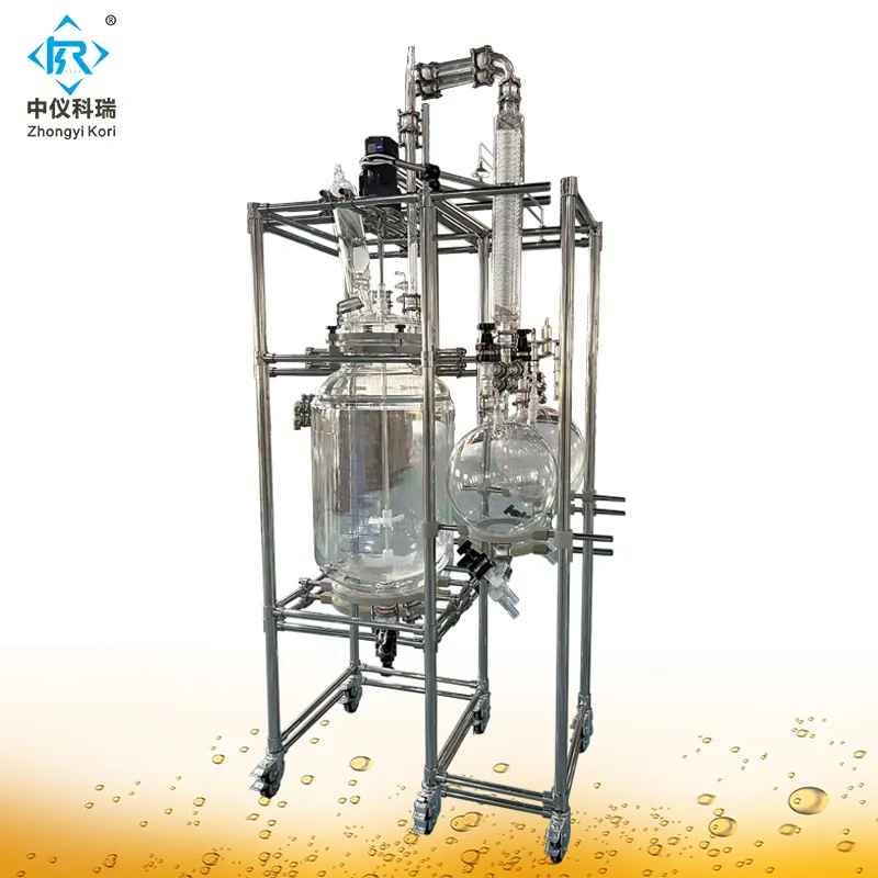 SF-50L Lab Pilot Plant Chemical pyrolysis glass reactor 50 litre Jacketed Reaction Vessel Mixing Tank with Agitator