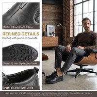 Chaussures de ville décontractées légères pour hommes en cuir véritable lisse noir avec logo personnalisé, vente en gros directe usine