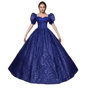 Navy Blue Ball Gown Evening Dress Sweetheart Neckline Embroidered Organza Adult Formal Prom Dress - Product Image 5