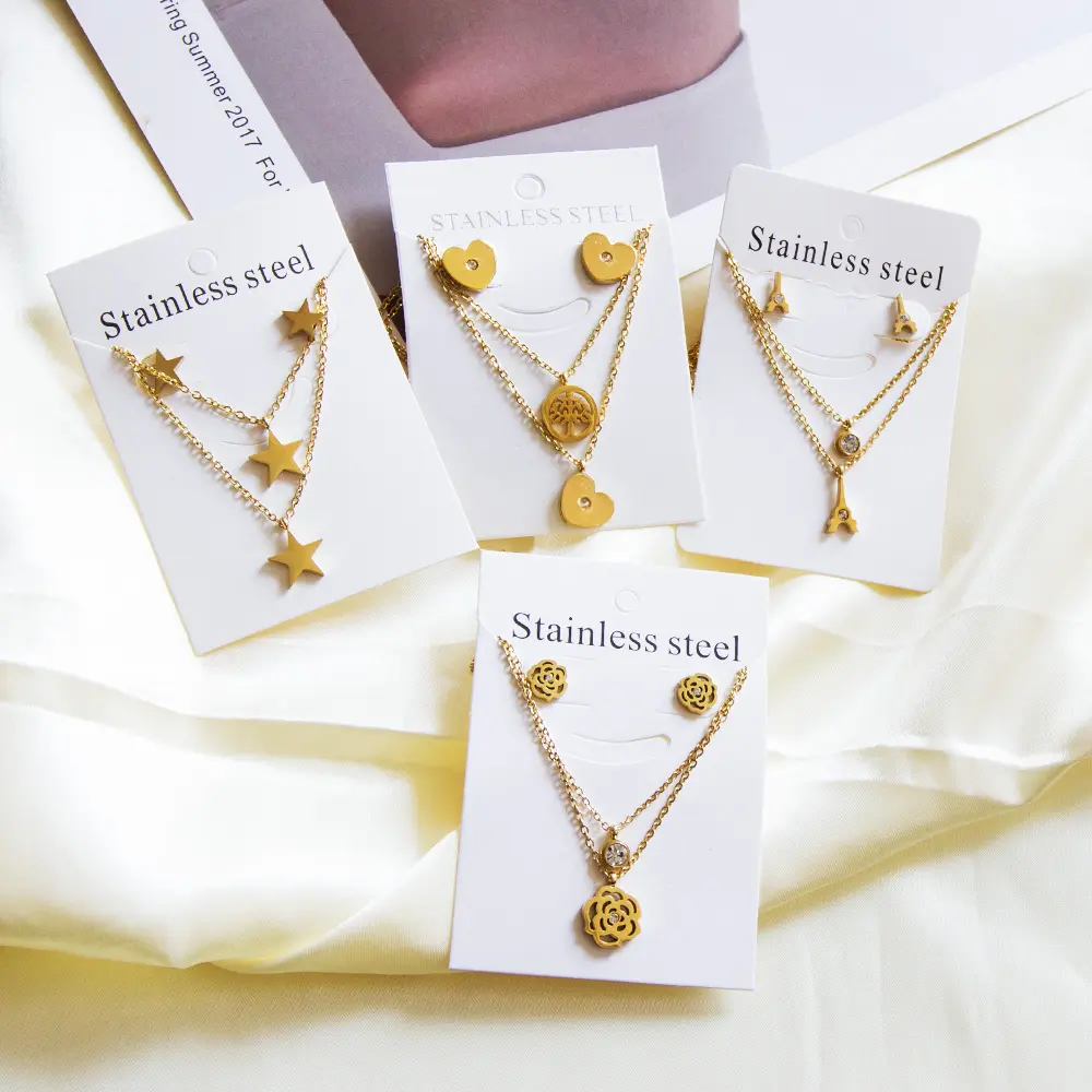 Yicai giá rẻ giá thời trang Zirconia Jewelry Set chất lượng tốt nhất cắt Bông tai trang sức vàng mạ thép không gỉ Bộ đồ trang sức