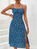 Robe longue élégante à imprimé floral d'été, conçue par ODM, pour un port décontracté de jour, avec bretelles sexy, col carré, lavable, grande taille