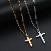 Collier avec pendentif croix en acier inoxydable plaqué or véritable 18 carats, chaîne cubaine à double face polie de 1,2 mm pour femmes et hommes