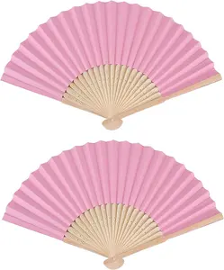 Wholesale Custom Printing Decoration Bamboo Hand Folding Fan Paper Fabric Fan For Wedding Promotion