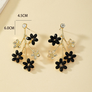 Pendientes colgantes de racimos de flores de forma ramificada con textura de Metal, nuevo diseño, Pendientes colgantes de árbol de flor de piedra negra a la moda - Product Image 2