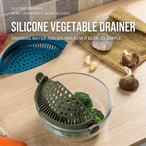 Égouttoir à pot en silicone à clipser avec pince en acier inoxydable, passoire réglable résistante à la chaleur pour égoutter les pâtes et les légumes - Product Image 1