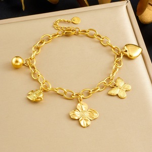 Fashion Charm <b>Bracelet</b> Gold Plated Zinc Alloy Butterfly <b>Flower</b> Heart Pendant Unisex Gift Jewelry B1844 - Product Image 1