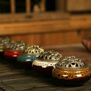 Porte-encens et brûleur en laiton antique plaqué couleur, en porcelaine avec alliage de zinc, 100x72mm 74mm 1250253, vente en gros - Product Image 3