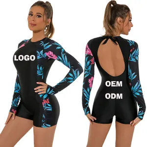 Aide Floral Color Blocking Cut Hollow Out Long Sleeve Swimwear for Women Conservative Swimwear Tankinis Swimsuits