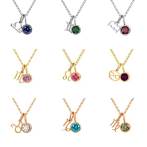 Charme personnalisé de douze étoiles collier de pierre de naissance minuscule 12 signes du zodiaque collier d'horoscope cadeau d'anniversaire de noël - Product Image 1