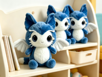 Peluche animal ailé, adorable loup bleu, jouet en peluche doux pour enfants, idéal pour la chambre de jeu et comme cadeau pour enfants