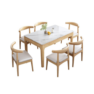 Nordico semplice e moderno tavolo <span class=keywords><strong>da</strong></span> pranzo rettangolare luce di lusso pietra sedia combinazione stile occidentale estensibile in legno massiccio - Product Image 3