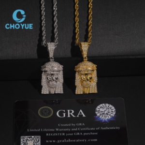Colgantes de Cabeza de Jesús Pequeños de Plata de Ley 925 de Alta Calidad, Colección de Joyería Hip Hop con Incrustaciones de Diamantes, Unisex, Certificado GRA - Product Image 3