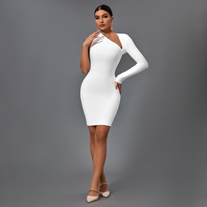 Ropa de verano para mujer, minivestido ajustado blanco, vestidos de noche con un hombro y una manga para mujer - Product Image 5