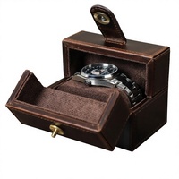 Eonluxe Boîte à montre portable carrée à 1 emplacement, artisanale, résistante aux chutes, en cuir de vachette finition Crazy Horse, boîte de rangement d'origine