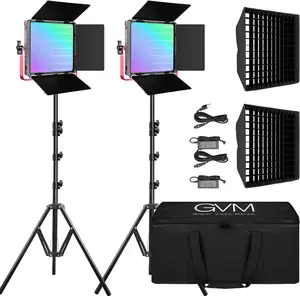 Luz de vídeo LED GVM 1200D RGB, kit de iluminação de vídeo de 50 W com controle de APP, kit de iluminação fotográfica 3200K-5600K para estúdio, CRI 97
