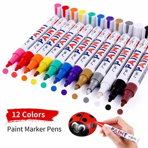 ปากกามาร์กเกอร์สี12สีสำหรับรถยนต์,ปากกาเขียนอัลบั้มแบบ DIY ปากกาเขียนกราฟฟิตี