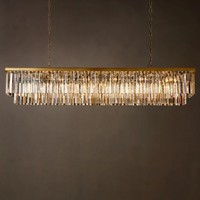 Lustres rectangulaires ronds en cristal, style américain, en cuivre, de luxe, pour hôtel, salon, salle à manger