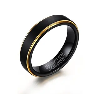 Anel de tungstênio banhado a ouro para casal, joia de design luxuoso, anel de casamento delicado e elegante para mulheres, preto, para meninas