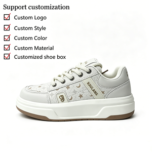Baskets à plateforme grises claires à motif dessin animé, lacets, semelle épaisse en TPU, style rétro, chaussures de marche décontractées et élégantes - Product Image 1