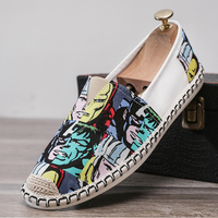 Lin toile chaussures hommes respirant décontracté drapeau visage impression chaussures à la mode étudiant paresseux sans lacet Espadrilles pêcheur chaussures