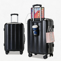 Valise d'affaires moderne légère et haute performance avec interface de batterie externe intégrée, porte-gobelet et support tablette, à roulettes pivotantes