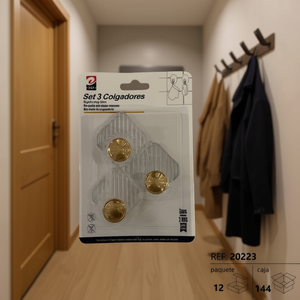 Set 3 Colgadores Diamond Shape Transparent Gold Wall Hooks 2.0kg Capacity - Product Image 2