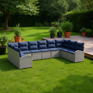 ชุดโซฟาสวนหวายเทียม 10 ที่นั่ง เฟอร์นิเจอร์กลางแจ้ง ทนทานต่อสภาพอากาศ ดีไซน์ร่วมสมัย - Product Image 3