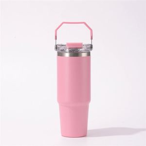 Gobelet isotherme de voyage 20oz 30oz avec poignée, couvercle, paille et base antidérapante pour boissons froides - Product Image 1