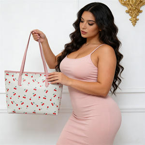 <span class=keywords><strong>Sac</strong></span> à main d'été mignon à motif de cerise Designer PU Leather Shoulder Bag Large Capacity Shopping Tote Bag Fashion OL Bag - Product Image 1