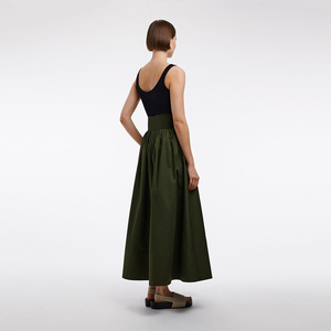 Jupe longue taille haute en satin de coton avec détails de <span class=keywords><strong>trapunto</strong></span> sur toute la ceinture et l'ourlet inférieur froncé, jupe midi - Product Image 6