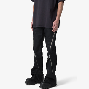 Wholesale <b>Mens</b> Black Faux <b>Leather</b> Zipper Flare Pants Multi Side Zip Design Slim Flared <b>Trousers</b> Streetwear Punk <b>Leather</b> Pants - Product Image 2