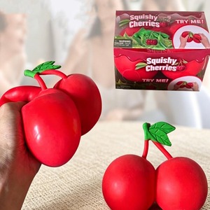 Jouets à presser géants en forme de cerise fourrés à la farine, jouets anti-stress en TPR en forme de fruits, jouets de décompression pour enfants, boîte de présentation - Product Image 1