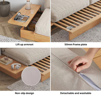 Sofá Cama Japonés de Madera Maciza con Reposabrazos Extensible Convertible, Espuma de Tela Suave, Mesa Elevadora para Sala de Estar con Almacenamiento