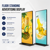 Afficheur publicitaire sur pied, 75, 86, 98 pouces, 4K UHD, 500 nits, kiosque d'affichage numérique pour centre commercial, signalisation commerciale