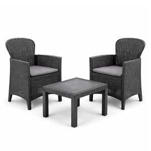 Ensemble salon de jardin en rotin tressé, 2 fauteuils, table basse avec coussins, modèle Akita - Product Image 1