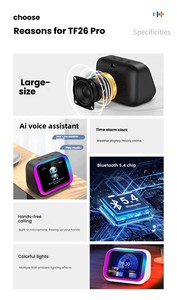 Altavoz Inteligente Inalámbrico Multifuncional con Control por Voz AI, Llamadas Manos Libres, Reproductor <span class=keywords><strong>de</strong></span> Música, Álbum Electrónico, Reloj, Pronóstico del Tiempo y Alarma - Product Image 6