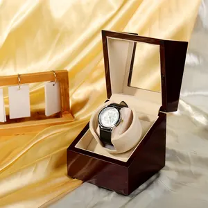 Caixa de relógio de madeira para mulheres e homens, logotipo personalizado, marrom, mdf, para senhoras e homens, relógios automáticos, enrolador, caixa de armazenamento, motor silencioso, caixa de relógio de madeira