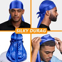 Logo personnalisé quantité minimale de commande bas 19 couleurs Silky Durag avec longue queue large sangle pour hommes femmes Soie Satin Durag Headwraps Wave Cap