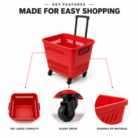Chariot de courses pliable en maille PP avec roues en PU de 4 pouces, poignée réglable, 45L/35L, design écologique, utilisation intérieure/extérieure