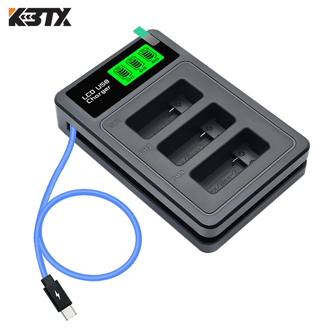 For Insta360 Max Max2 3-Slot USB Camera Battery Charger LCD Digital Display Portable Triple Charger With Built-in USB Cable