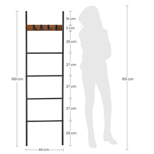 <span class=keywords><strong>VASAGLE</strong></span> <span class=keywords><strong>Étagère</strong></span> à échelle à 5 niveaux avec 4 crochets, support pour serviettes et couvertures, style ferme, vente en gros, non pliable - Product Image 4