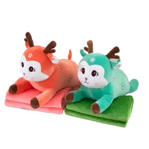 AIFEI TOY Cartoon Sika Deer Cute Doll Home Sofa Backrest Office Nap Pillow Air Conditioning Blanket