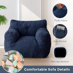PIOEN Sherpa <strong>Bean</strong> <strong>Bag</strong> Chair <strong>Boucle</strong> Tufted Accent Sofa for Adults and Kids Pocket Reading Stuffed Filler for Living Room, Navy - Product Image 4
