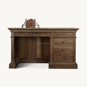 Escritorio Ejecutivo Americano Vintage de Madera Maciza con Moldura Dentada, Mesa de Oficina Grande <span class=keywords><strong>para</strong></span> Computadora y Escritura - Product Image 5