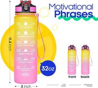Bouteilles d'eau de sport en plastique grande capacité avec marqueur de temps motivant, pour la gym, le camping, écologiques, anti-fuite, personnalisables