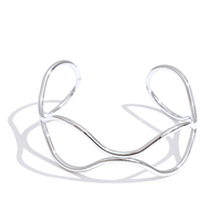 Bracelet jonc double couche creux ondulé fin JINYOU 6855 en acier inoxydable plaqué or pour femme