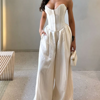 Ensemble 2 pièces en lin et coton de nouvelle conception OEM, couleur unie, pantalon large à taille haute avec poche, ensemble décontracté pour femmes